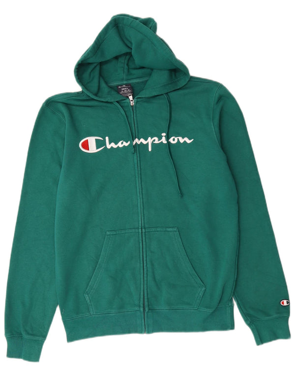 Champion Mens Graphic Zip Hoodie Sweater Small Green Cotton