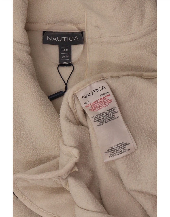Maglione in pile da uomo con collo con zip grafica Nautica, poliestere bianco sporco medio