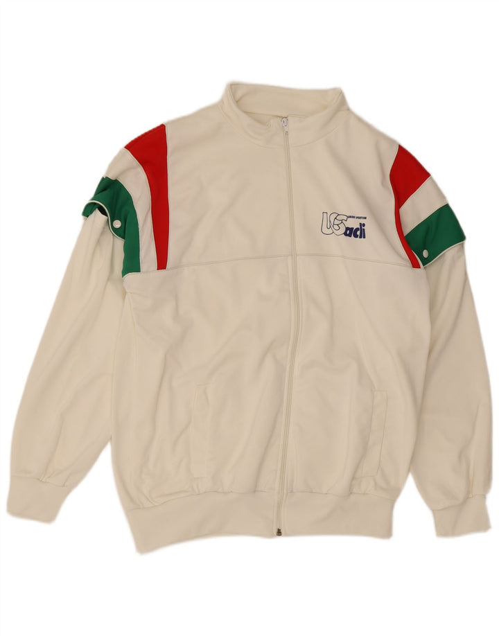 Giacca da ginnastica vintage da uomo con grafica IT 54 XL color block bianco