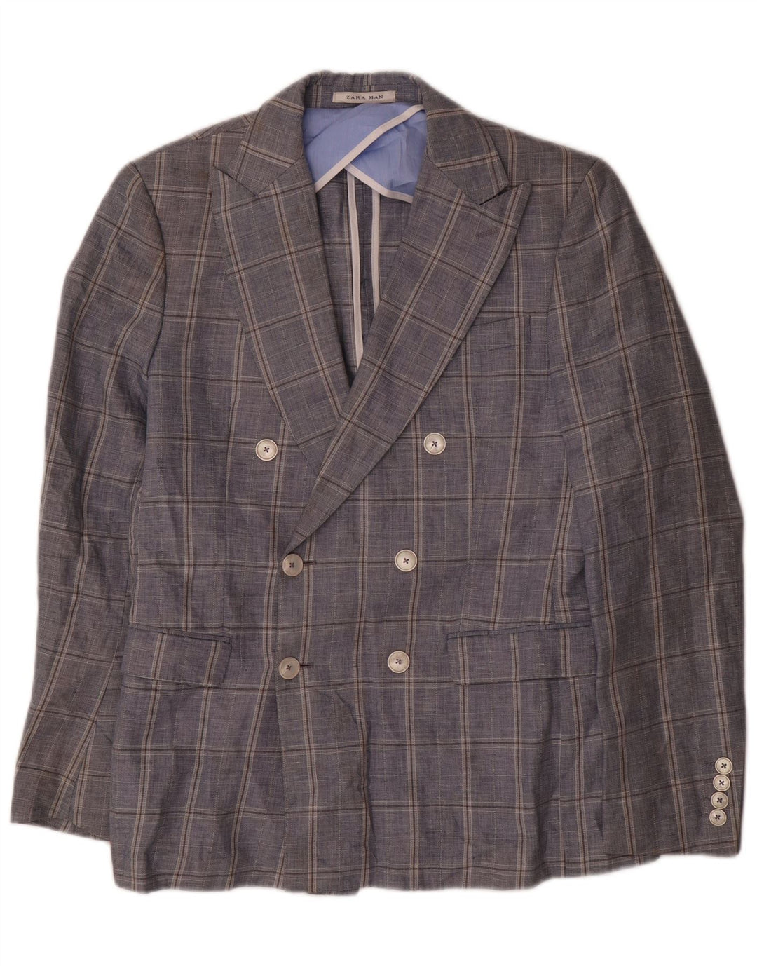 Giacca blazer doppiopetto da uomo Zara EU 48 cotone medio a quadri blu navy
