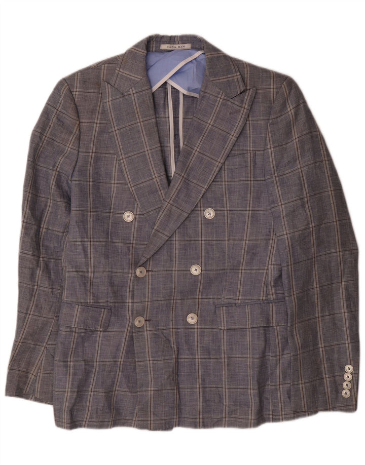 Giacca blazer doppiopetto da uomo Zara EU 48 cotone medio a quadri blu navy