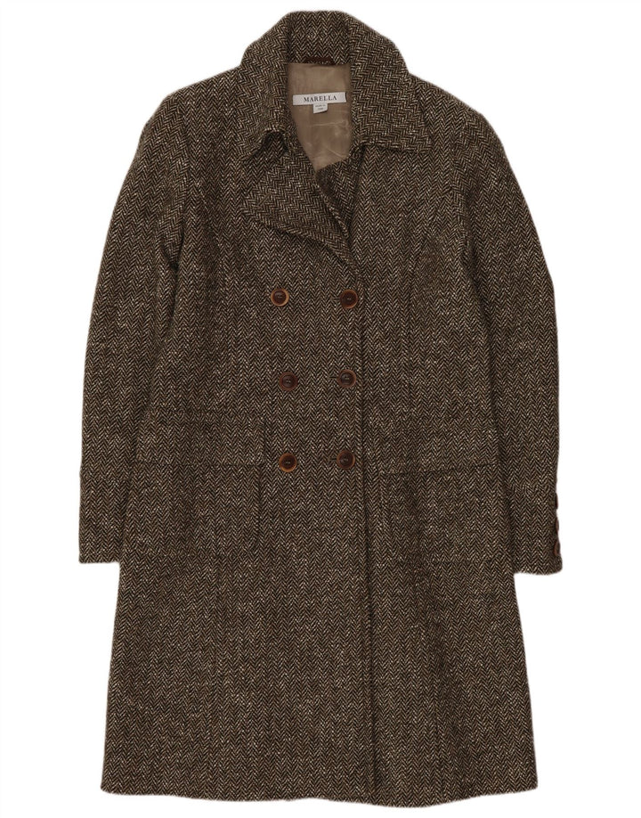 Cappotto doppiopetto da donna Marella UK 12 Lana a spina di pesce marrone medio