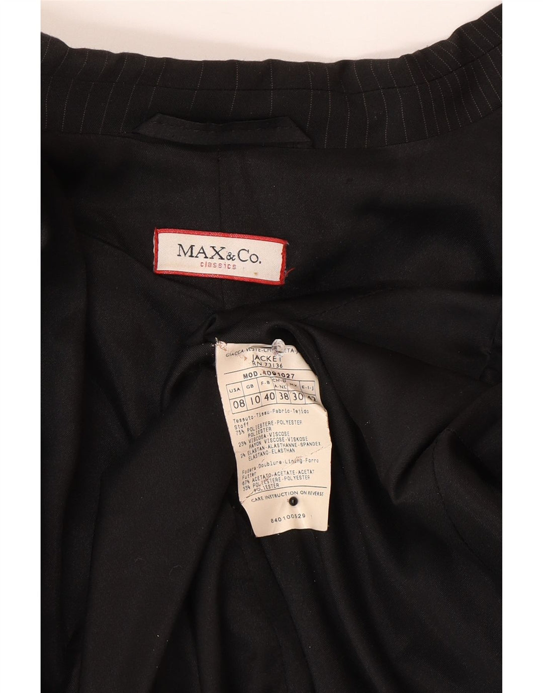Giacca blazer a 3 bottoni da donna Max & Co. UK 10 piccola in poliestere a righe nere