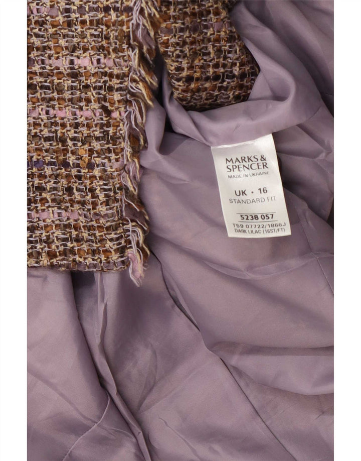 Giacca blazer a 1 bottone Marks & Spencer da donna UK 16 grande quadretto viola