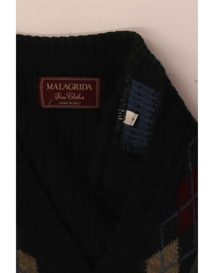 Malagrida Maglione da uomo con scollo a V grande verde a rombi/diamante