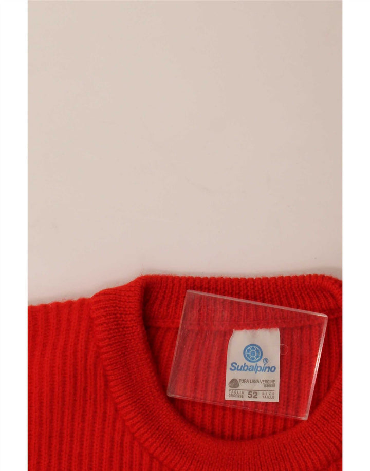 Maglione vintage da uomo girocollo IT 52 grande lana rossa