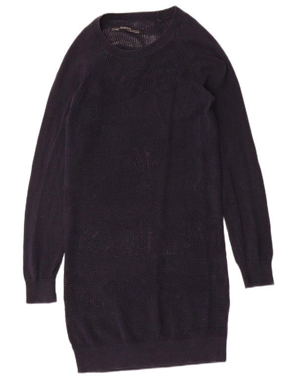 Abito maglione trasparente a maniche lunghe da donna di All Saints UK 8 piccolo blu navy