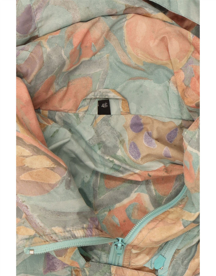 Giacca antipioggia vintage da donna con cappuccio IT 46 grande floreale multicolore