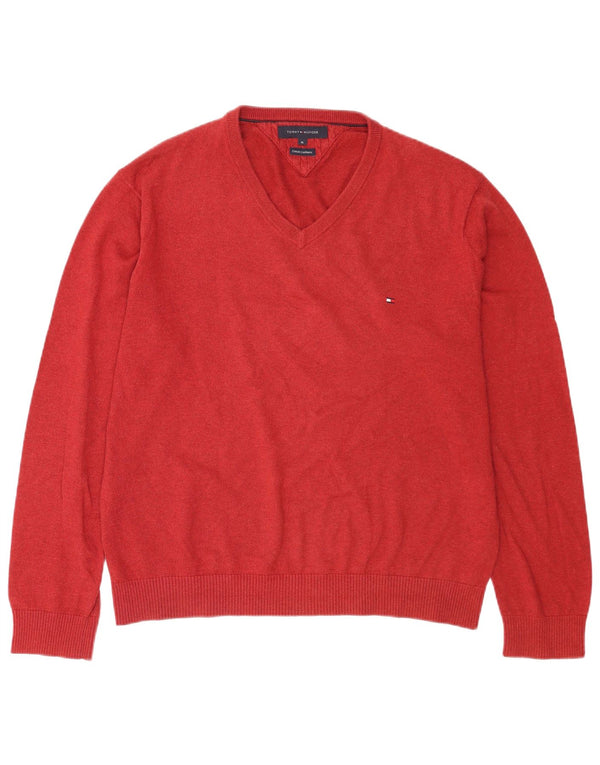 Maglione maglione con scollo a V da uomo Tommy Hilfiger XL rosso cotone