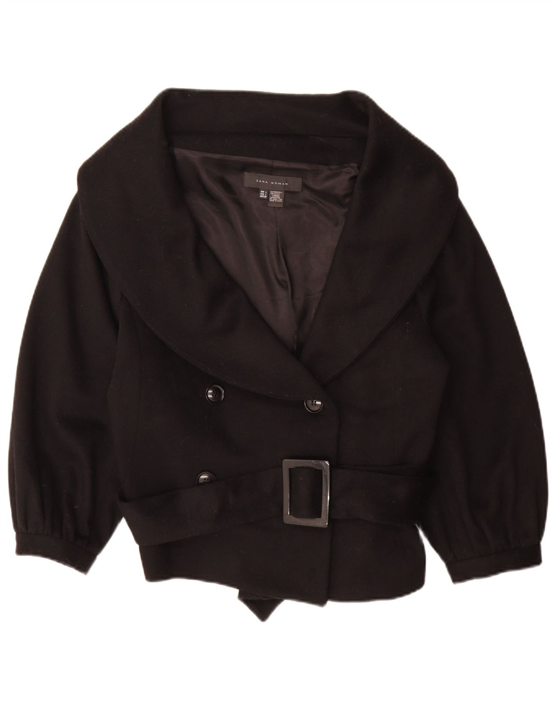 Giacca doppiopetto Zara da donna con maniche a 3/4 UK 16 grande in lana nera