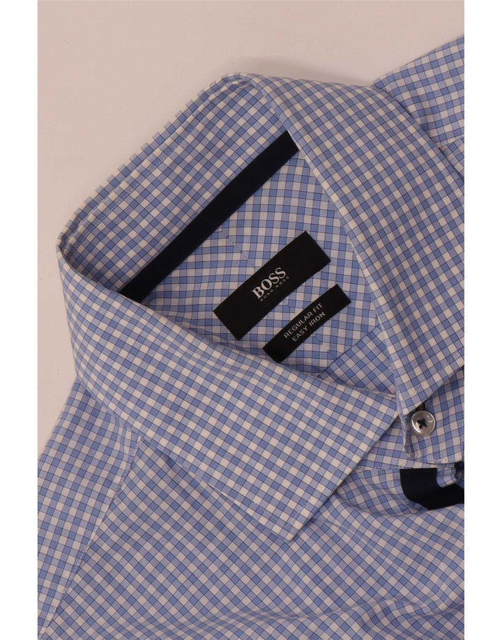 Hugo Boss Camicia da uomo a maniche corte con vestibilità regolare, grande motivo a quadri blu