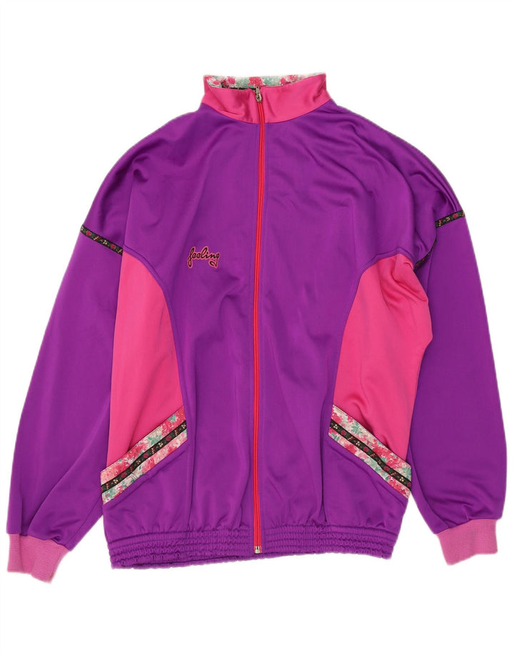Giacca da tuta da donna vintage UK 14 Large Purple Colourblock
