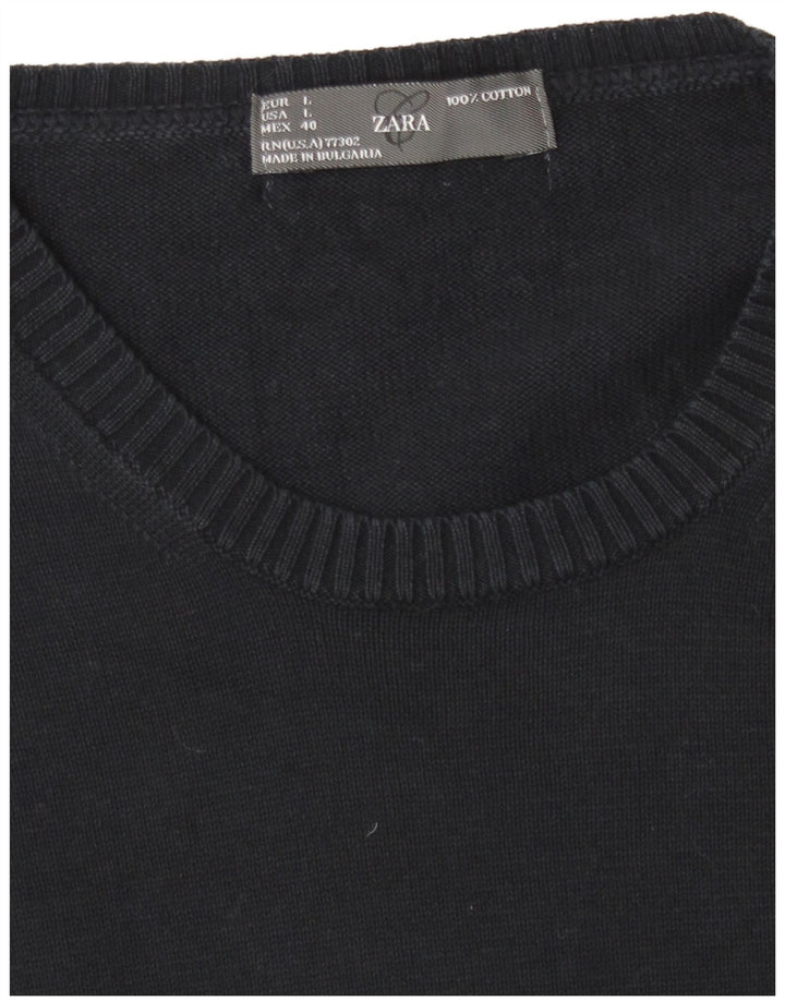 Maglione maglione girocollo da uomo Zara grande in cotone blu navy