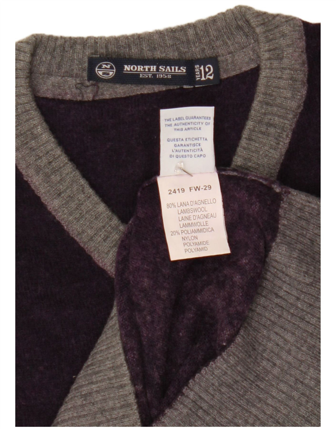 Maglione North Sails da bambino con scollo a V, 11-12 anni, in lana viola