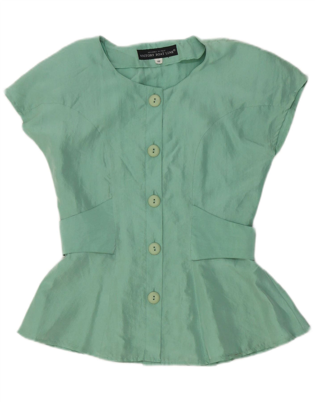 Camicia vintage da donna a maniche corte IT 42 Seta verde medio
