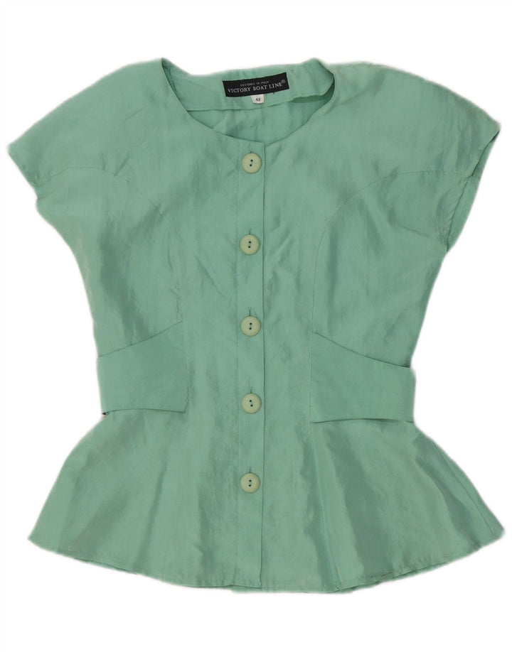 Camicia vintage da donna a maniche corte IT 42 Seta verde medio