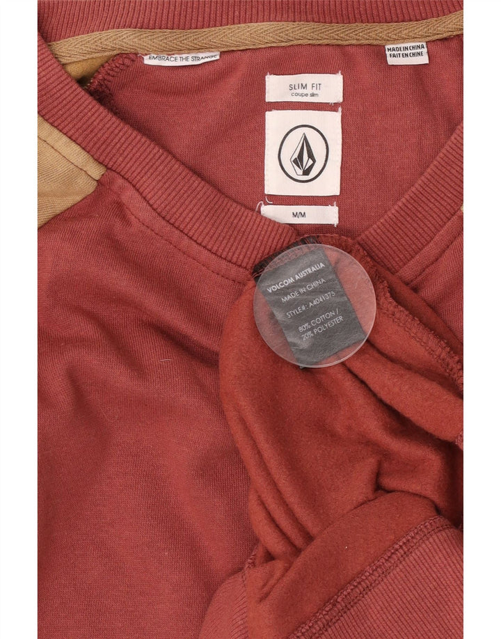 Felpa da uomo slim fit Volcom, maglione in cotone color block rosso medio