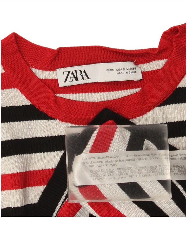 Top corto da donna Zara a maniche lunghe UK 8 piccolo in viscosa a righe multicolore