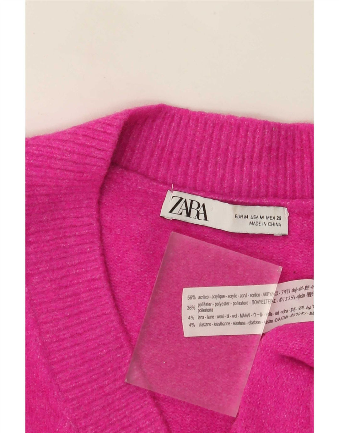 Maglione oversize con scollo a V da donna Zara UK 14 Acrilico rosa medio
