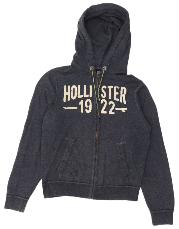 Maglione con cappuccio e zip grafica da uomo Hollister Large in cotone blu navy