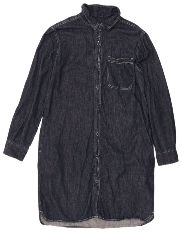 Abito camicia di jeans da donna Lee UK 14 cotone blu navy medio