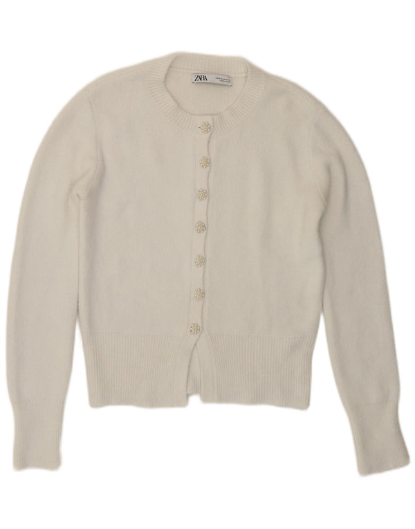 Maglione cardigan da donna Zara UK 12 medio bianco poliammide