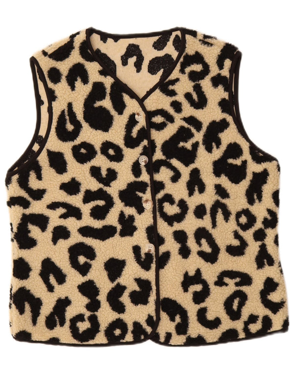 Gilet in pile da donna vintage UK 14 Poliestere con stampa animalier beige medio