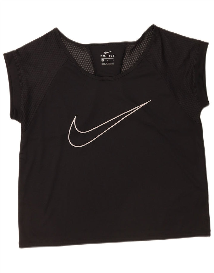 T-shirt grafica Nike Dri Fit da donna, taglia UK 14, poliestere nero medio