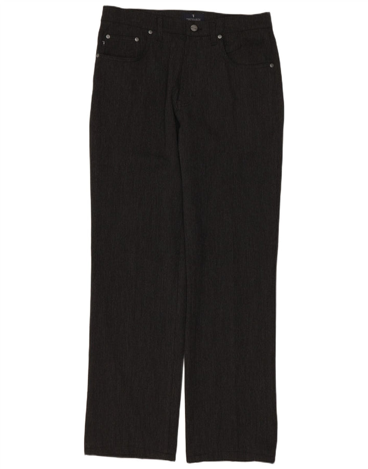 Pantaloni Casual Dritti Uomo TRUSSARDI W33 L31 Poliestere Gessato Grigio