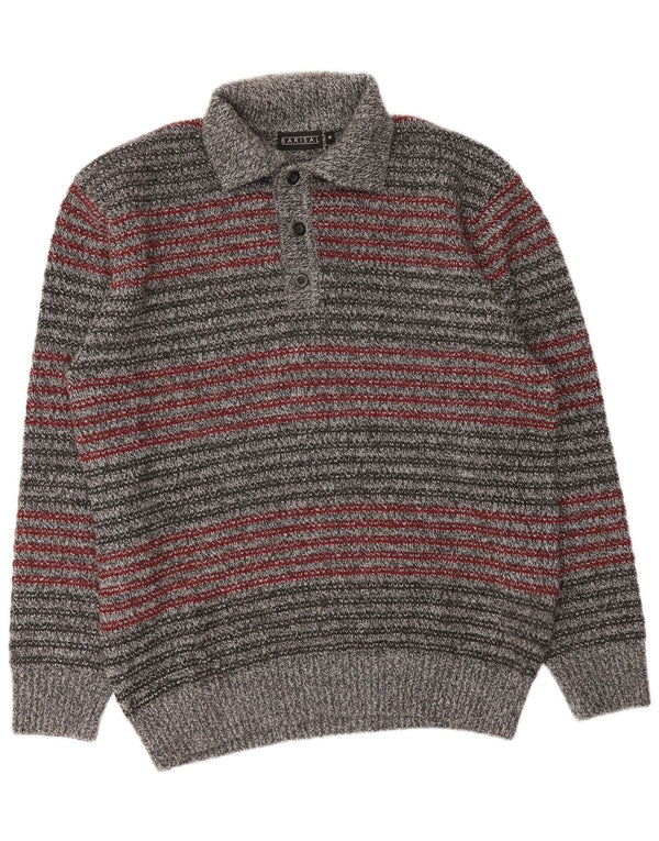 Maglione da uomo Barisal con collo alto, poliacrilico a righe grigio medio