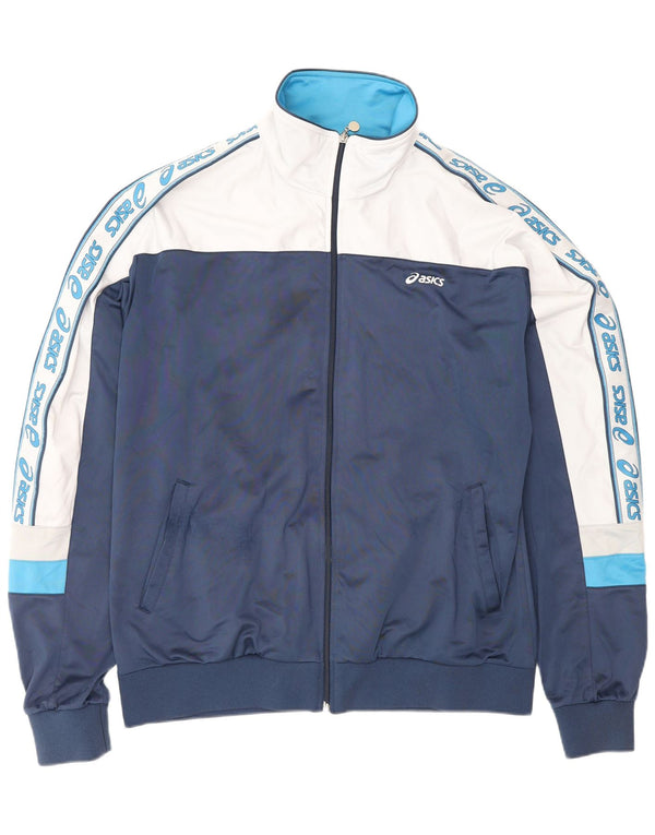 Giacca sportiva da uomo con grafica Asics, giacca grande, colore blu navy