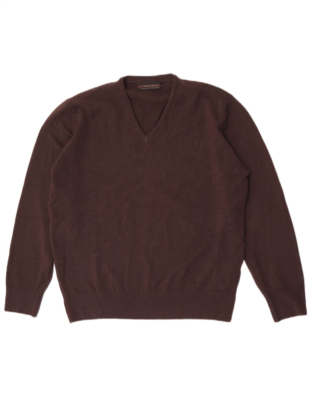 Maglione Zara da uomo con scollo a V XL in lana marrone