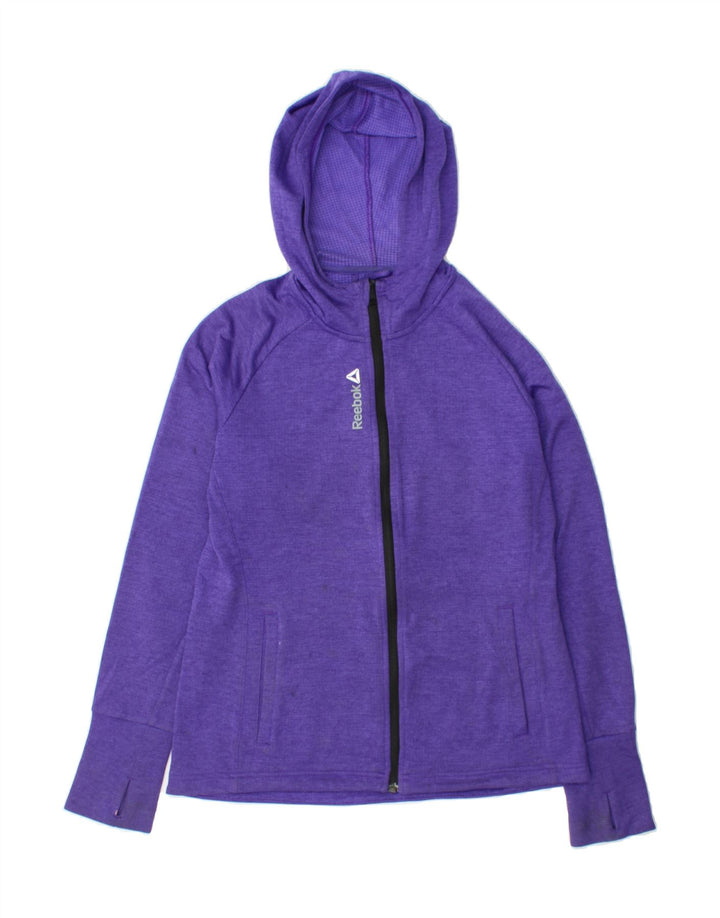 REEBOK Womens Zip Hoodie Sweater UK 12/14 Medium Purple Polyester Vintage Reebok and Second-Hand Reebok from Messina Hembry 