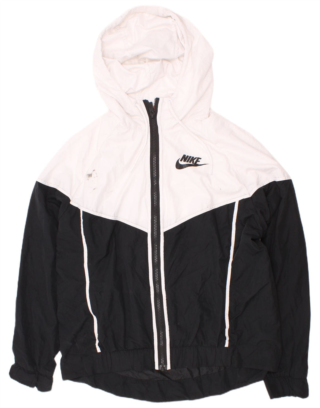 Giacca da tuta da uomo con cappuccio Nike, giacca in poliestere color block bianco medio