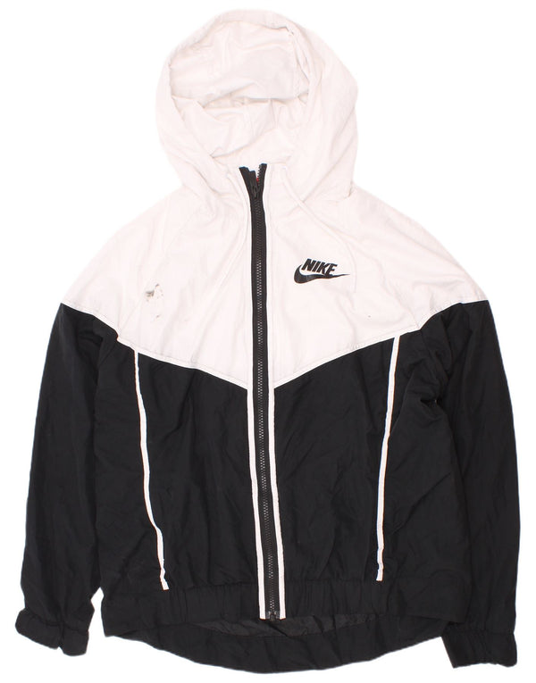 Giacca da tuta da uomo con cappuccio Nike, giacca in poliestere color block bianco medio