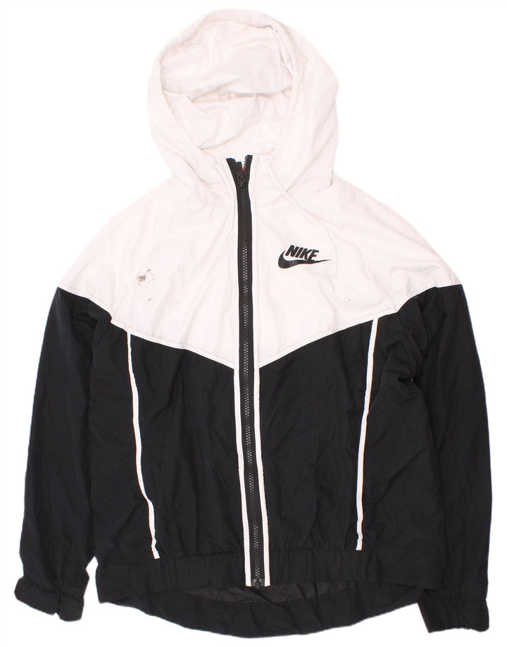 Giacca da tuta da uomo con cappuccio Nike, giacca in poliestere color block bianco medio