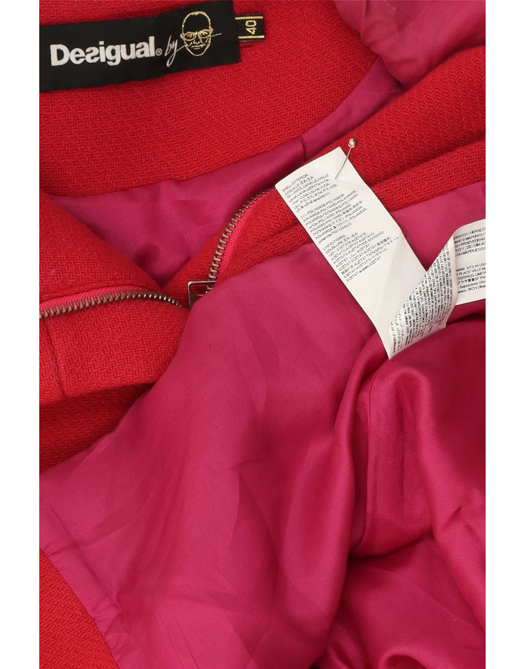 Soprabito corto con cappuccio da donna Desigual EU 40 lana rosa medio