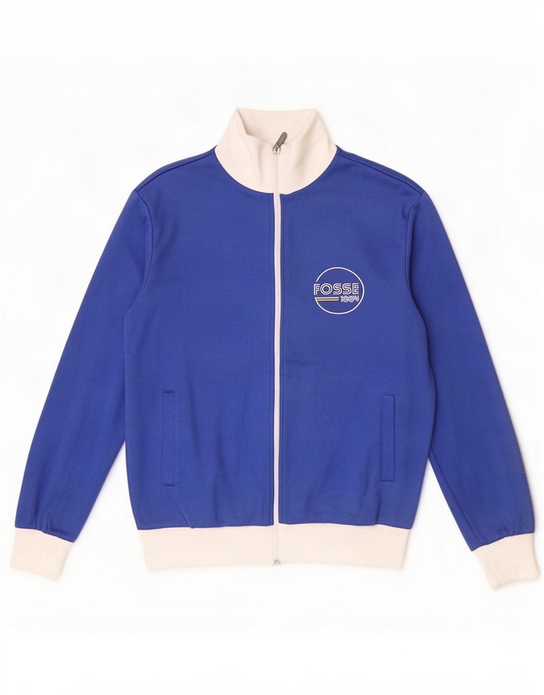 Giacca da tuta da uomo vintage in cotone color block blu medio