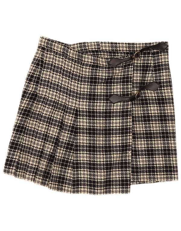 Gonna mini avvolgente da donna vintage W32 grande motivo a quadri neri