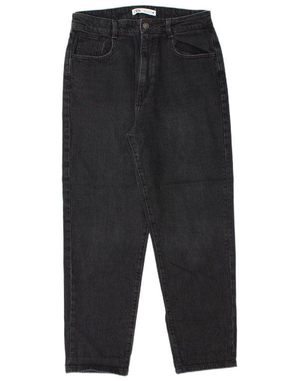 Zara Womens High Waist Tapered Jeans EU 42 Large W32 L27 Black Cotton