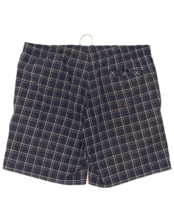 Pantaloncini da bagno da uomo Adidas grandi in cotone a quadri blu navy