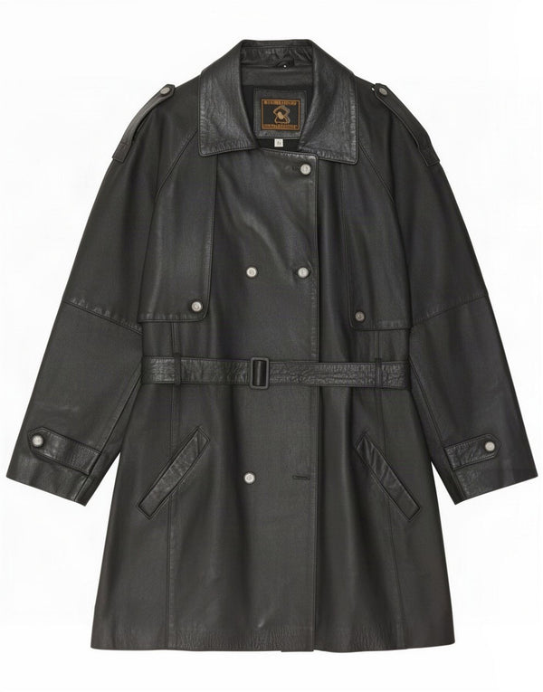 Cappotto militare doppiopetto vintage dalla vestibilità comoda da donna UK 14 Medio Nero