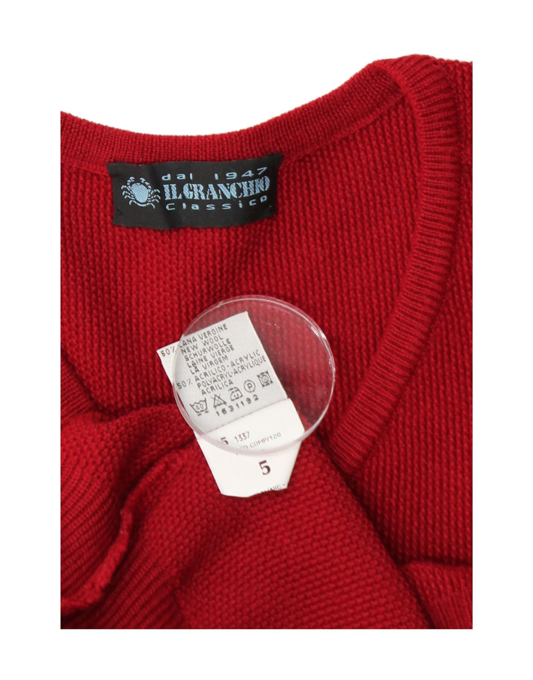 IL GRANCHIO Maglione Uomo Scollo a V Grande Lana Rossa