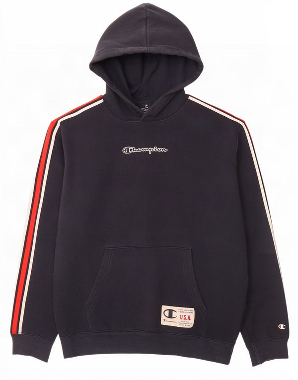 Felpa con cappuccio grafica da uomo Champion, grande, in cotone color block blu navy
