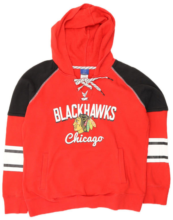 REEBOK Maglia da donna con cappuccio Chicago Blackhawks UK 16 Large Rosso Colorblock
