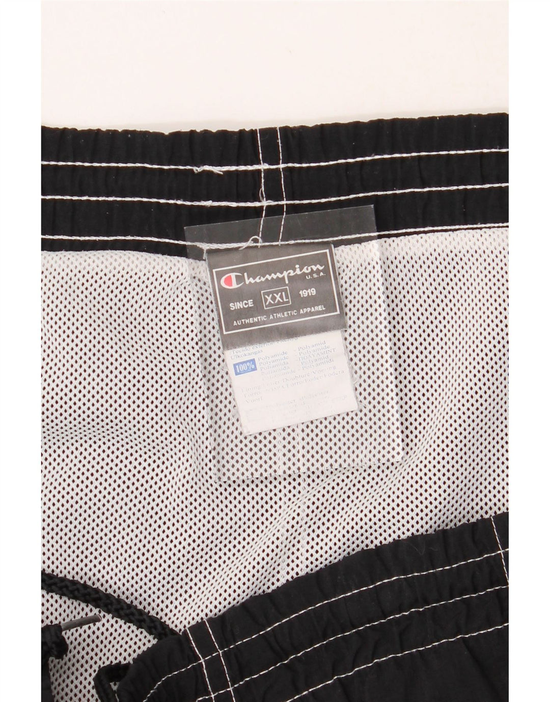 CHAMPION Mens Graphic Swimming Shorts 2XL  Black Colourblock Polyamide Vintage Champion and Second-Hand Champion from Messina Hembry 