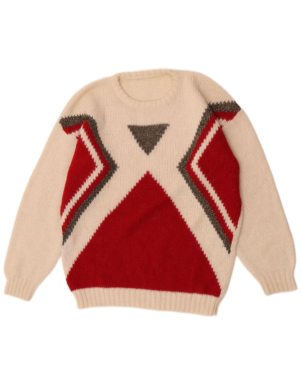 Maglione maglione girocollo da donna vintage UK 18 XL color block bianco sporco