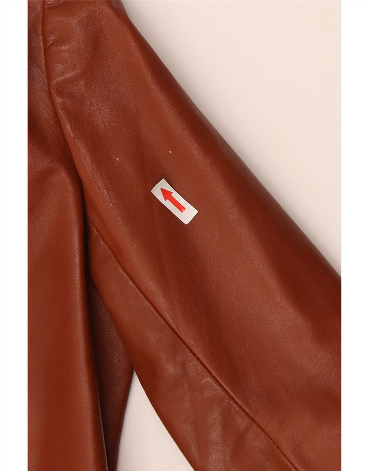 Giacca blazer in pelle vintage da donna a 2 bottoni UK 4 XS marrone