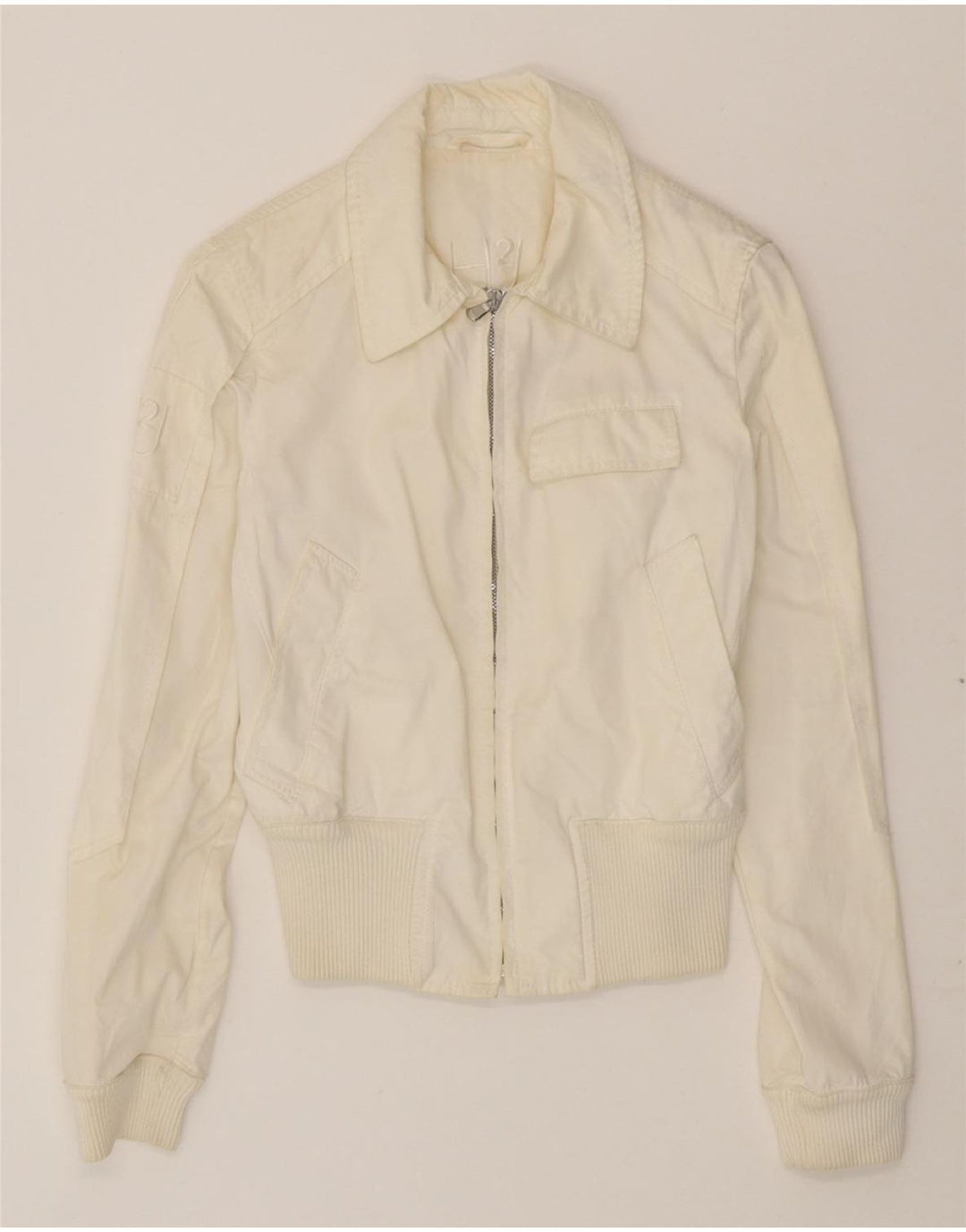 HYDROGEN Womens Crop Bomber Jacket UK 10 Small Off White Cotton Vintage HYDROGEN and Second-Hand HYDROGEN from Messina Hembry 