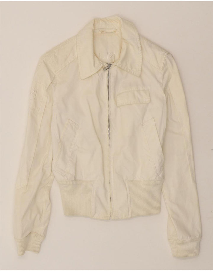 HYDROGEN Womens Crop Bomber Jacket UK 10 Small Off White Cotton Vintage HYDROGEN and Second-Hand HYDROGEN from Messina Hembry 